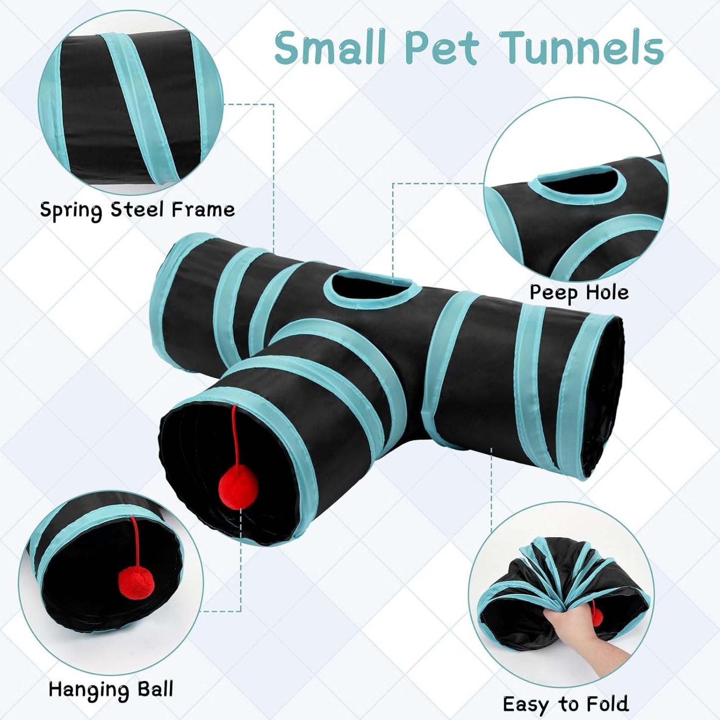Rypet Guinea Pig Tunnel, 3 Way Collapsible Rabbit Tunnel, Small Pet Tunnels and Tubes with Interactive Ball for Rabbit Ferret Hamster Chinchilla Hedgehog Hiding and Resting