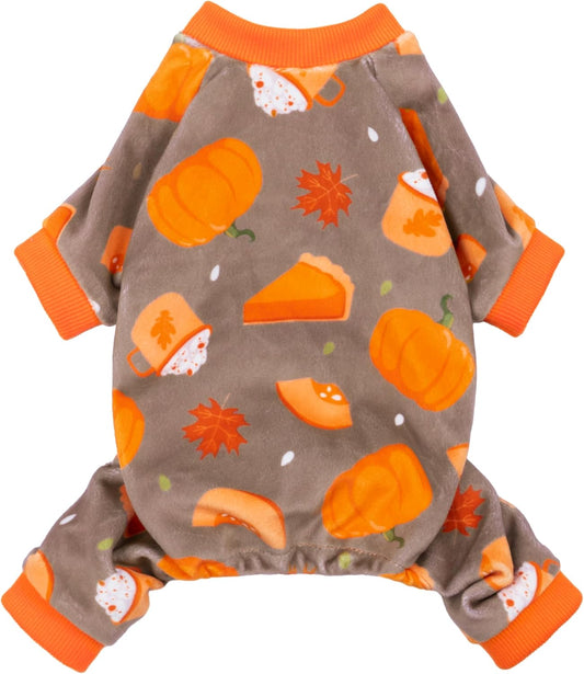 Fitwarm Pumpkin Dog Pajamas, Thanksgiving Outfit for Small Dogs Boy Girl, Pet Onesie, Brown, Orange, Small