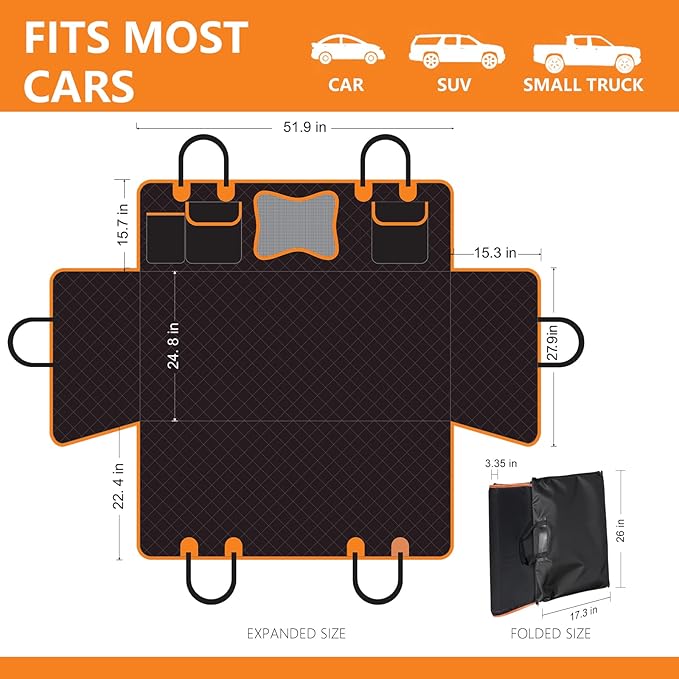 Back Seat Extender for Dogs,Dog Car Seat Cover for Back Seat with Hard Bottom Holds 500 lbs,Car Seat Protector,Waterproof Extender for Dogs,Dog Hammock,600D Nonslip,Pet Bed for Cars,SUVs, Small Trucks
