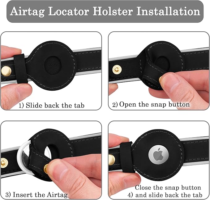 OOPSDOGGY Reflective Geniune Leather Airtag Dog Collar Soft Padded Collars for Small Medium Large Breed Dogs Puppy, 4 Sizes, 7 Colors (Black, XLarge, 19"-24")