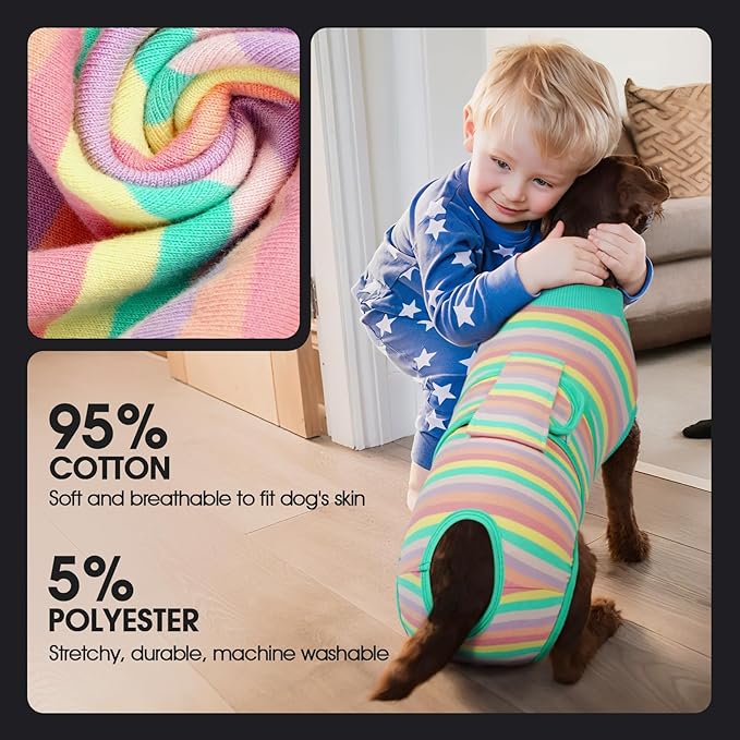 FUAMEY Recovery Suit for Dogs After Surgery,Soft Breathable Dog Bodysuit E-Collar & Cone Alternative Surgical Suit,Male Female Dog Neuter Spay Suits Anti Licking Wounds Onesie Mint Green Stripes XS