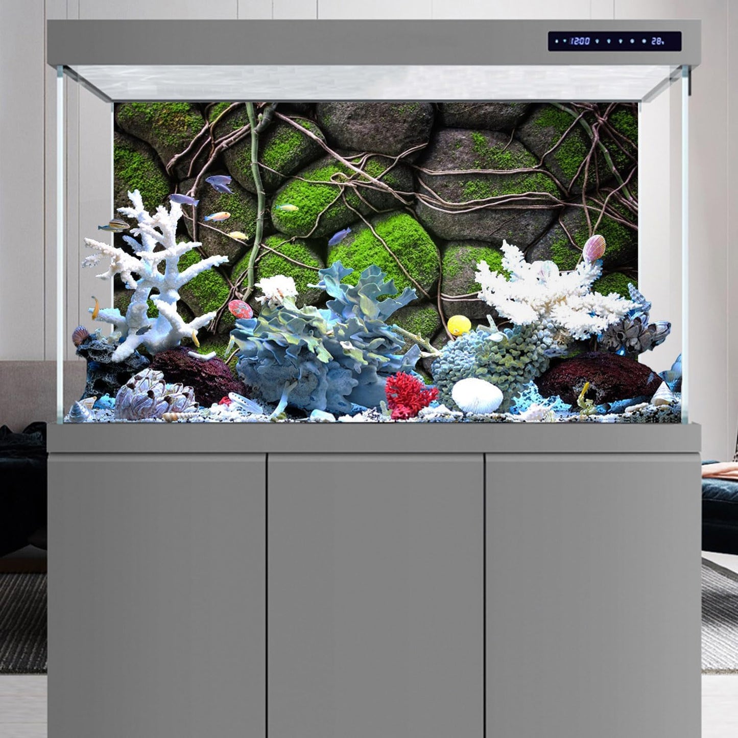 AWERT 60x24 inches Stone Aquarium Background Rock Fish Tank Background Rocky Terrarium Background Vinyl