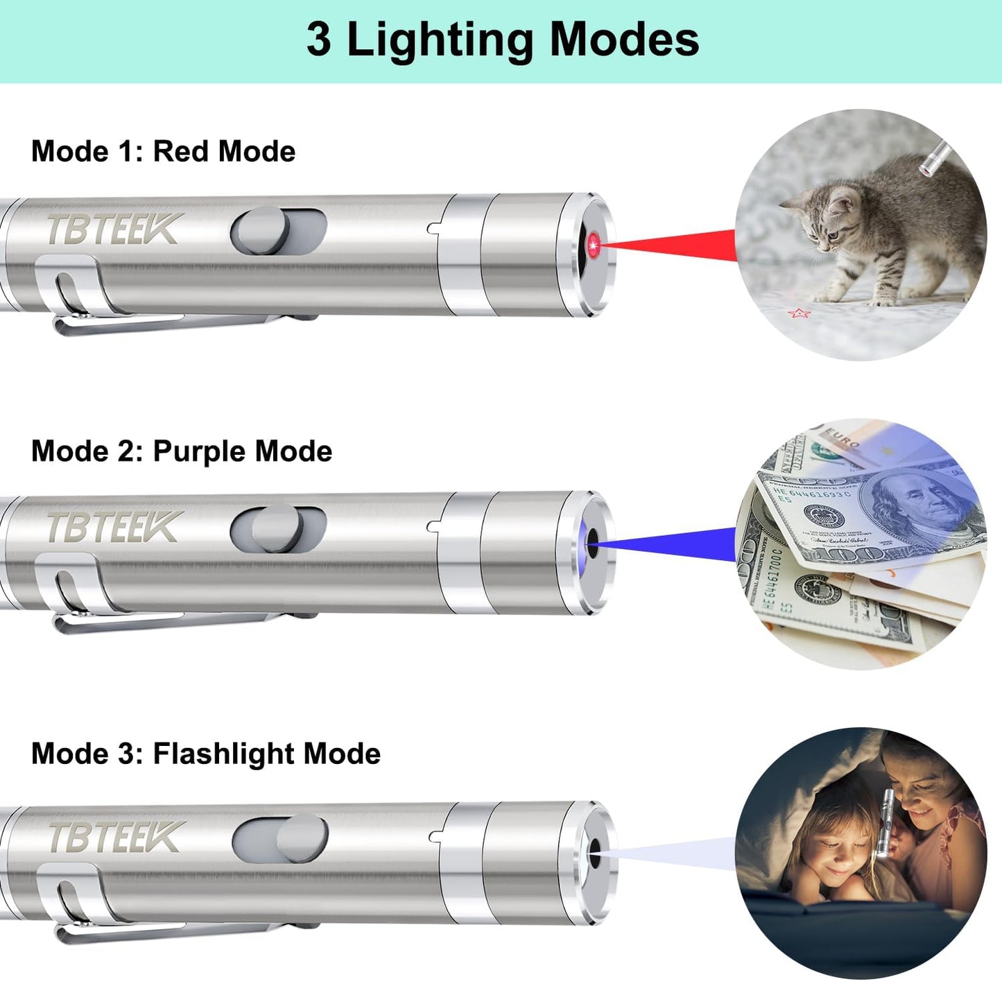 TBTeek Cat Toy, USB Rechargeable Interactive Kitten Toy, 7 Light Modes & Adjustable Patterns, Portable Pet Cat Mouse Toy for Fun Chase Play Exercise (2 Pack)