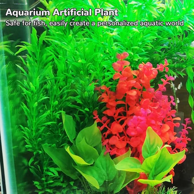 Mipukbay Red Aquarium Plants - Artificial Plastic Fish Tank Decor, Realistic Ornament Safe for Fish & Shrimp, Low-Maintenance Aquascaping Plants for Freshwater/Saltwater Tank Landscaping