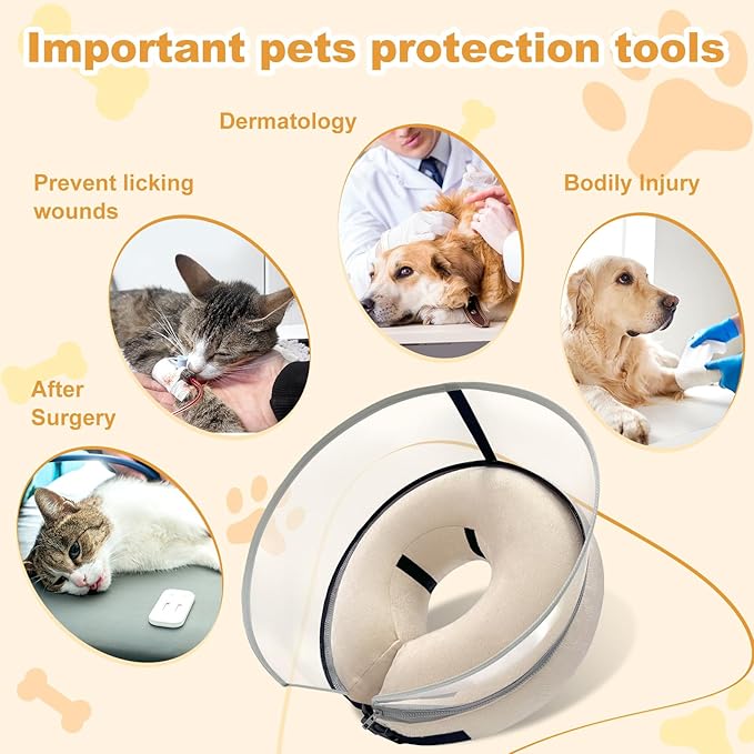 Dog Cone Collar with Enhanced Anti-Licking, Inflatable Dog Cone After Surgery, Adjustable Size with Soft Padding for Small Medium Large Dogs - Pale Yellow/S