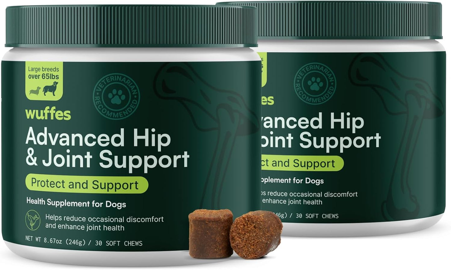 Wuffes Advanced Dog Hip and Joint Supplement with Glucosamine, Chondroitin, Omega 3, MSM, and Green Lipped Mussel, 120 Pork Flavored Chews for Small Dog Breeds