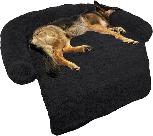 GGIB Calming Dog Bed Fluffy Plush Dog Mat for Furniture Protector with Removable Washable Cover for Large Medium Small Dogs and Cats (Large, Black)