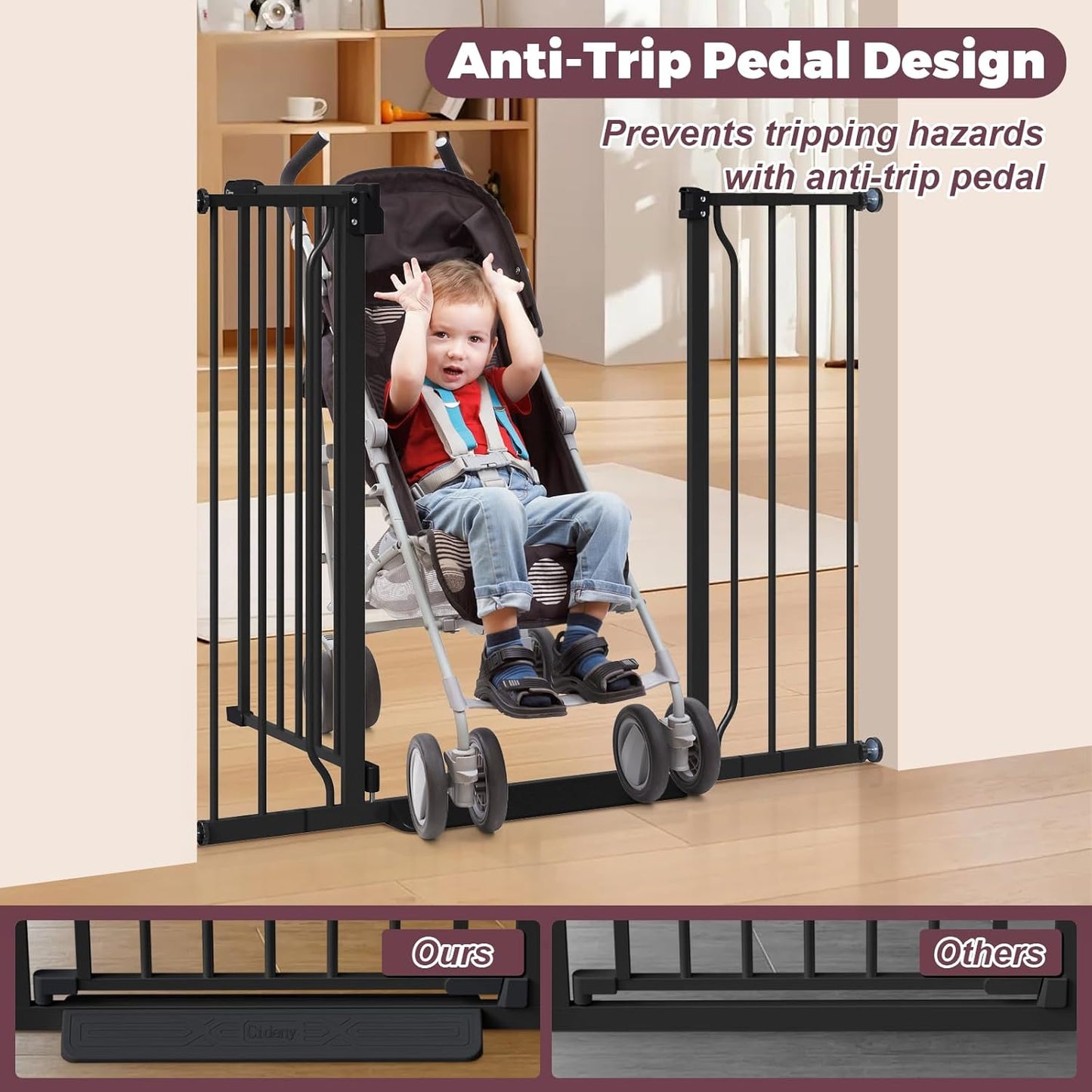 34" Extra Tall Baby Gate for Stairs, Auto Close Stroller Friendly Dog Gate Indoor for Doorways, Pressure Mounted 29"-40" W Baby Gate, Easy Walk Through Gate for Children & Pets, Black