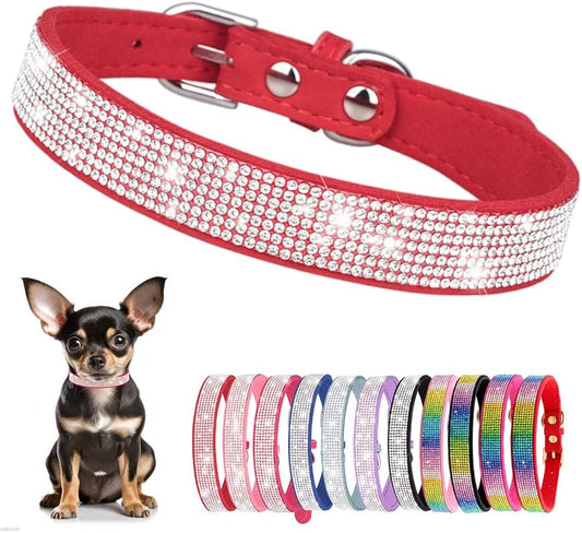 Rhinestone Dog Collar for Small Dogs, Bling Diamond Fancy Crystal Glitter Pretty Jewel Pet Puppy Collars for XXS XS Small Medium Large Breed Girl Dogs Female Cats Kitten, Red XSmall