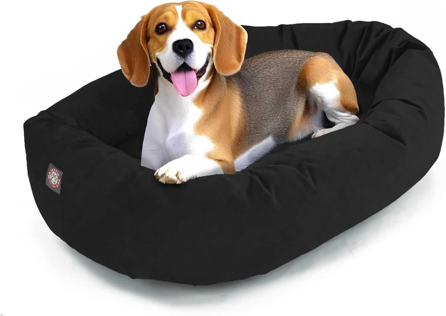 Majestic Pet 32 Inch Suede Calming Dog Bed Washable 32x23x7 (Inch) – Cozy Soft Round Donut Dog Bed with Spine Support for Dogs to Rest Their Head - Pet Bed Medium – Black (2025)