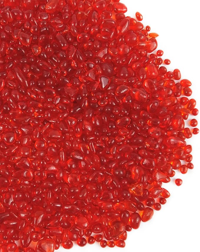 Lustering Decorative Round Glass Beads and Marbles, Pebbles and Gems - 3-6mm, 1-Pound (Orange Red) for Fire Pit Crafts, Resin Art, Vase Filler, Fish Tank, Aquarium Garden Decoration