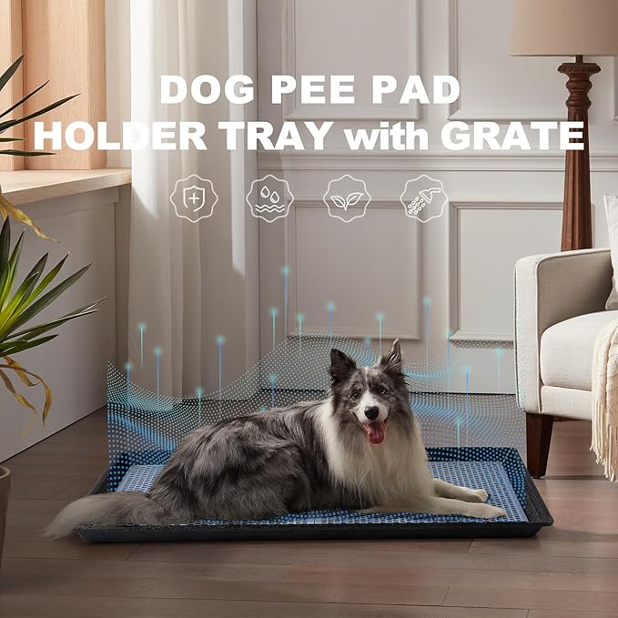 HQ4us Dog Pee Pad Holder Tray with Grate 34”×23”, Large Dog Litter Box Toilet, Puppy Pee Pad Holder, Less Mess, Dog Potty Indoor Outdoor for Balcony