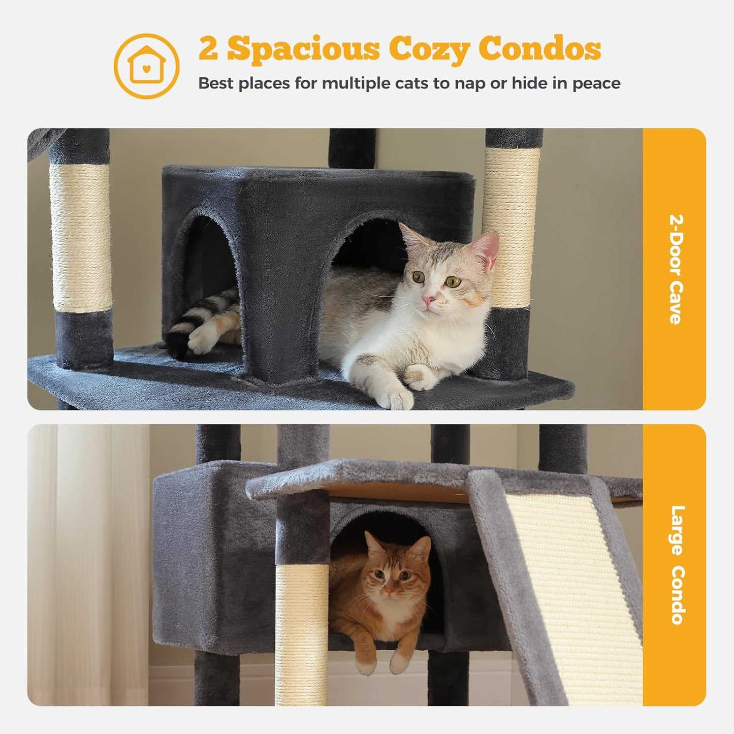 81" Heavy Duty Cat Tree for Large Cats up to 20lbs - Extra Tall Cat Tower with Metal Frame Hammock, 6 Sisal Scratching Posts, 2 Perches - Indoor Cat Furniture for Maine Coon, Dark Gray