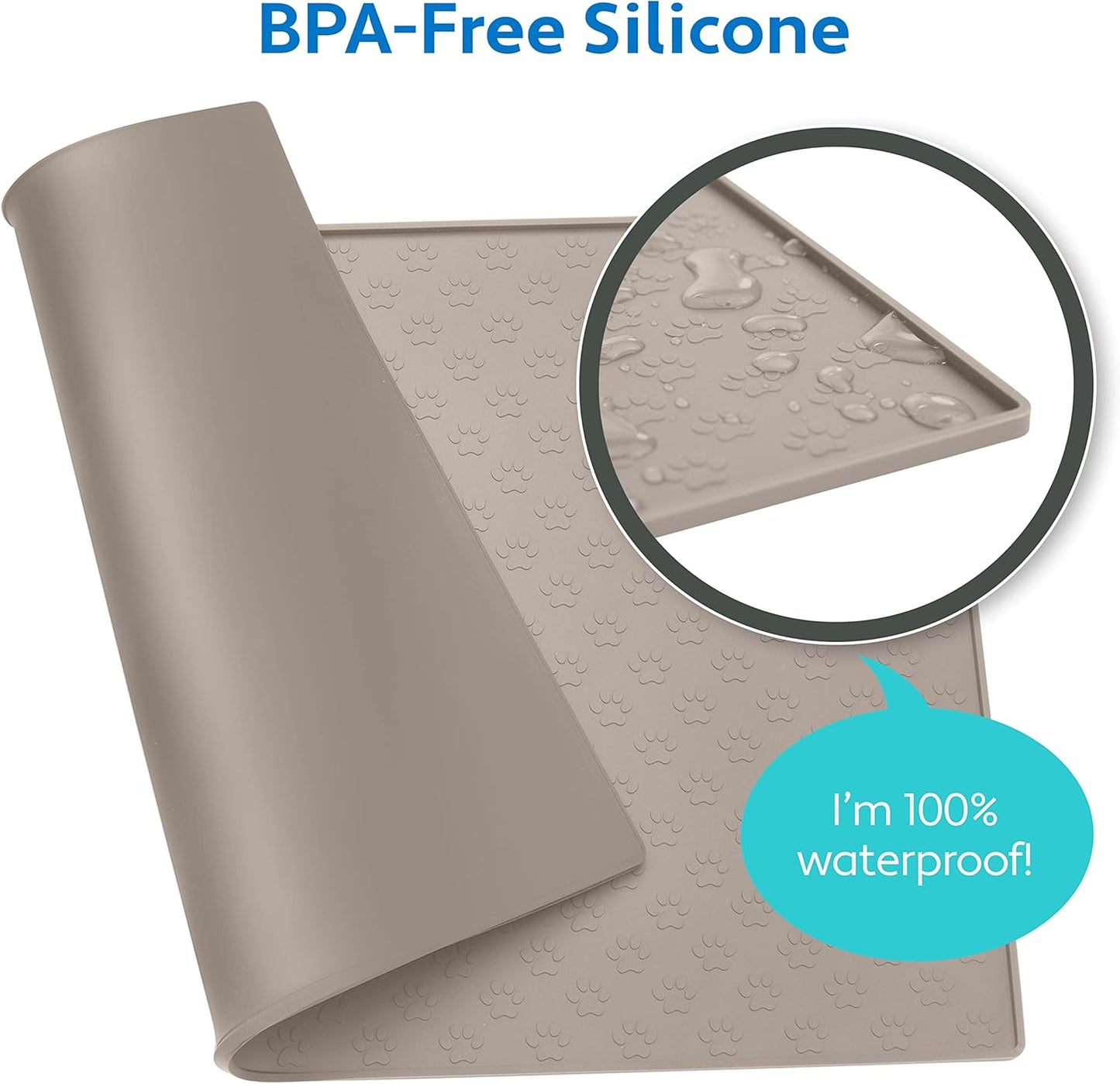 MIGHTY MONKEY 100% Waterproof Dog Food Mat, Raised Edges Silicone Pet Feeding Placemat for Cat, Dogs, Pet Bowls, High Lipped Tray Prevents Water Spills, Food on Floor, Dishwasher Safe, 22x14, Beige