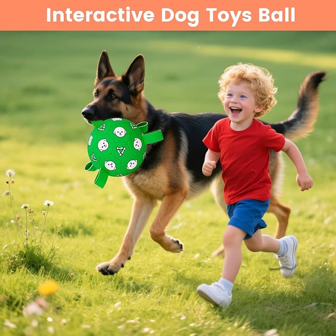 Interactive Dog Toys, Soccer Ball with Straps, Durable Herding Ball for Tug of War, Water Pool Dog Busy Toys for Indoor/Outdoor Play – Fun Birthday Gift for Medium & Large Dogs, 8 Inch