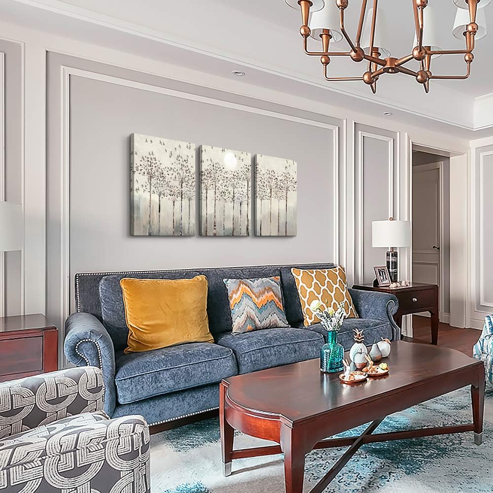 trees and birds Abstract Paintings Canvas Prints Wall Art for Bedroom Bathroom Wall Decor office Artworks Pictures Wall Decorations for Living Room,3 Piece Sunrise and sunset Modern Home Decoration