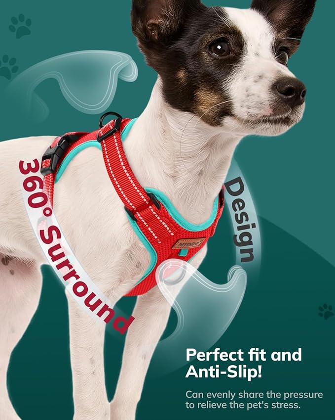 MIDOG No-Pull Dog Harness | Adjustable & Reflective Pet Harness Leash Set for Small Medium Large Dogs Walking, Training| No Choke, Front Clip, Soft Padded Vest with Easy Control Handle - Red, S