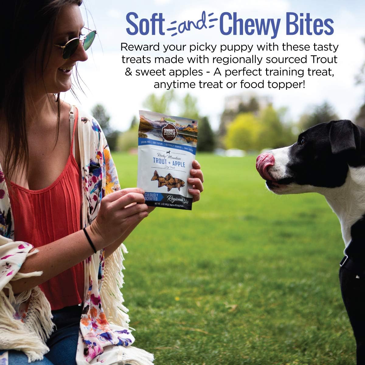 Smart Cookie All Natural Dog Treats - Trout & Apple - Training Treats for Dogs with Allergies, Sensitive Stomachs - Soft Dog Treats, Grain Free, Chewy, Human-Grade, Made in USA - 5oz, Pack of 3