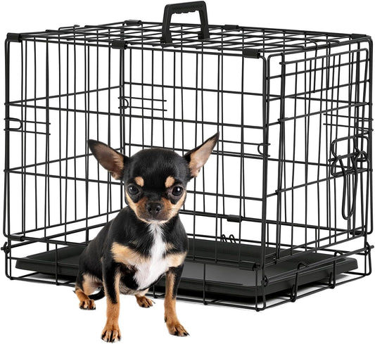 BestPet | Dog Crate | 18" | Black | Foldable Metal Kennel with Double Doors, Secure Slide-Bolt Latches, Leakproof Tray | Portable Dog Cage for Small Breeds | for Travel, Indoor & Outdoor Use