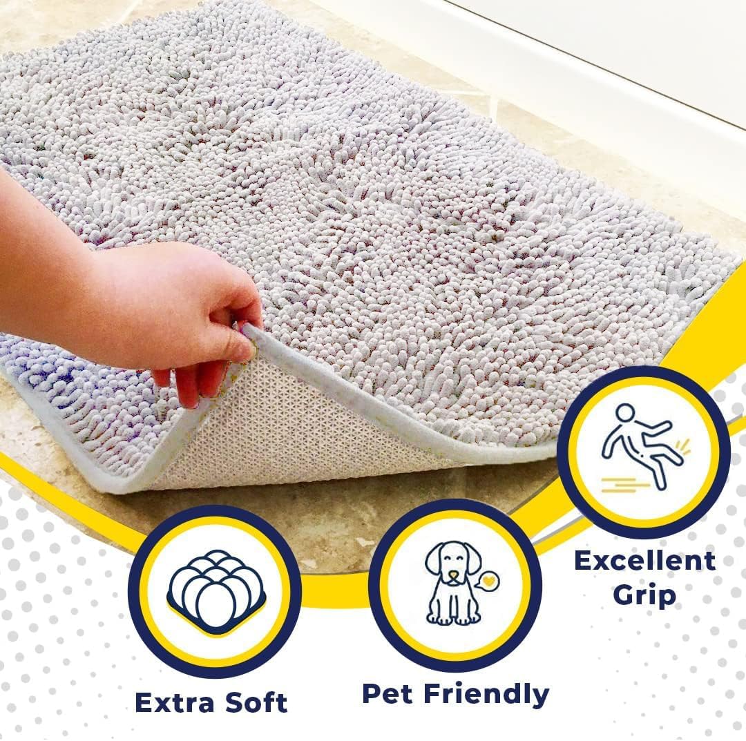 Muddy Mat® Original Dog Door Mat for Muddy Paws, Super Absorbent Microfiber, Non-Slip Washable Pet Rug, Quick Dry Chenille Entryway Carpet, Machine Washable Indoor Outdoor mat, White 48"x60"