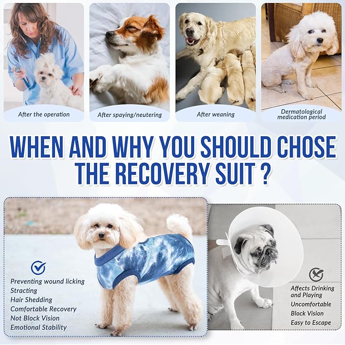 Lukovee Recovery Suit for Dogs, Onesie Surgery Recovery Suit for Female Male Dogs, Abdominal Wounds Cone E-Collar Alternative Prevent Licking Spay Recovery Suit (TBL,XL)
