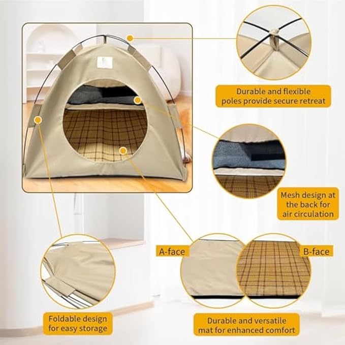 BreezyDen Pop-Up Pet Tent – Portable Indoor/Outdoor Cat Tent, Waterproof Pet Hideaway for Cats & Small Dogs with Mesh Window, Anti-Slip Base & Washable Design (White, L (15 catties Kitten))