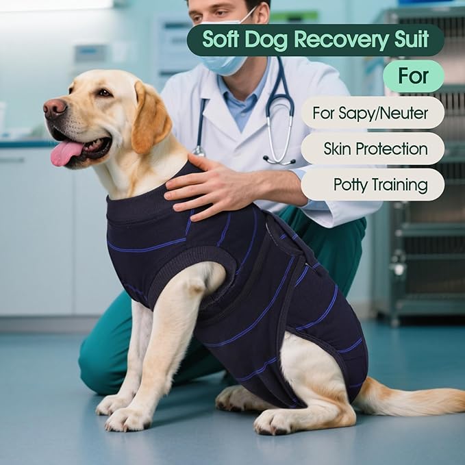 Kuoser Recovery Suit for Dogs After Surgery,Dog Surgery Suit Female Male Spay,Neuter Anti-Licking Dogs Onesie,Abdominal Wound Skin Disease Dog Surgical Suit Snugly Pet Collar Alternative Vest Bodysuit