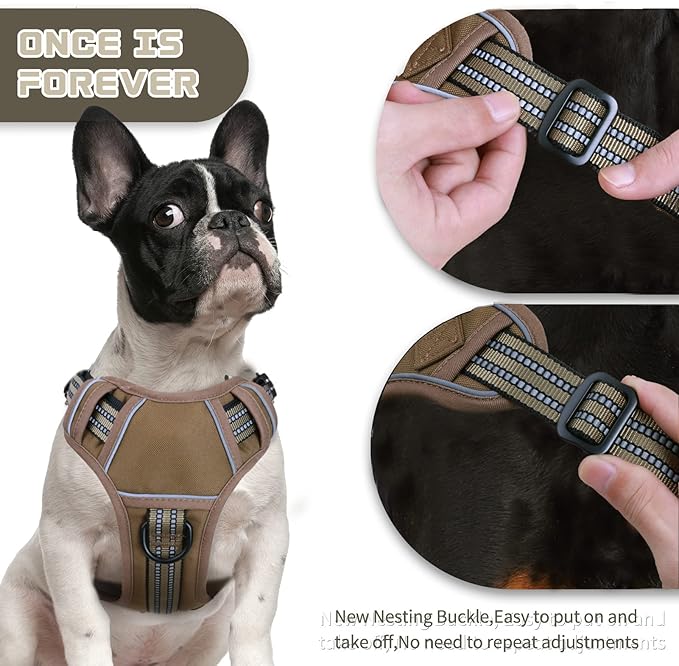 No Pull Dog Harness for Large Dogs, Adjustable No Choke Pet Vest with Dog Leash Fit Smart Reflective Pet Walking Harness for Training Easy Control Soft Handle Brown XL