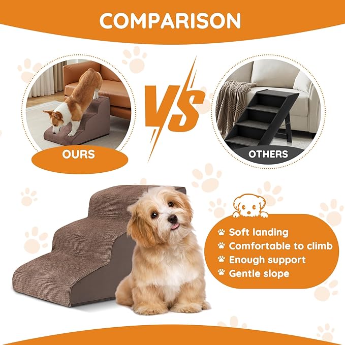 Dogs Steps for Bed, Dog Stairs for Small Dogs, 2-Step Dog Ramp for Bed, Couch, Sofa, and Chairs, Non-Slip Bottom Design, Cat Scratching, High Density Foam Portable Pet Step, Indoor, Coffee