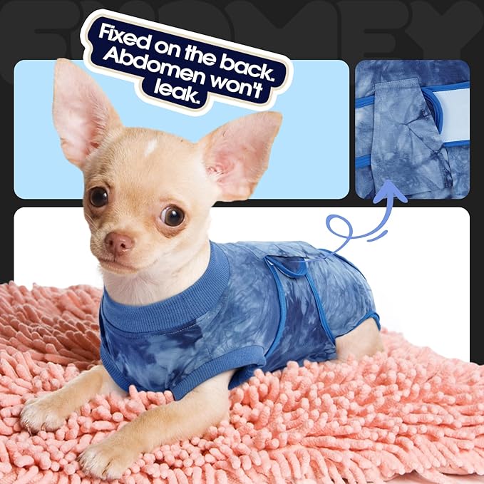 FUAMEY Recovery Suit for Dogs After Surgery,Soft Breathable Dog Bodysuit E-Collar & Cone Alternative Surgical Suit,Male Female Dog Neuter Spay Suits Anti Licking Wounds Onesie Blue Tie Dye XL