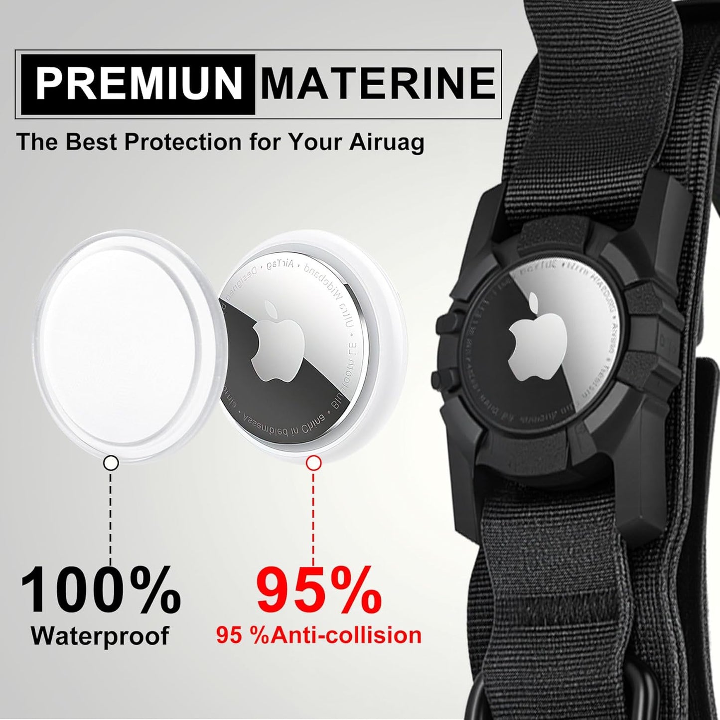 Tactical AirTag Dog Collar Leash Set - Heavy Duty, Adjustable GPS Collar Compatible with Apple AirTag, with Holder & Control Handle for Medium/Large Dogs [ Black, M ]