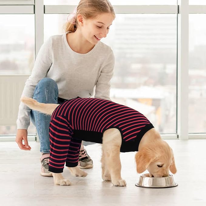 Kuoser Dog Recovery Suit, Anti Licking Dogs Rear Leg Sleeve, Abdominal Dog Surgical Suit with Pants Cover Protect Wounds, Dogs Elbow Protector Soft Pet Surgery Onesie Cone Alternative, Red L