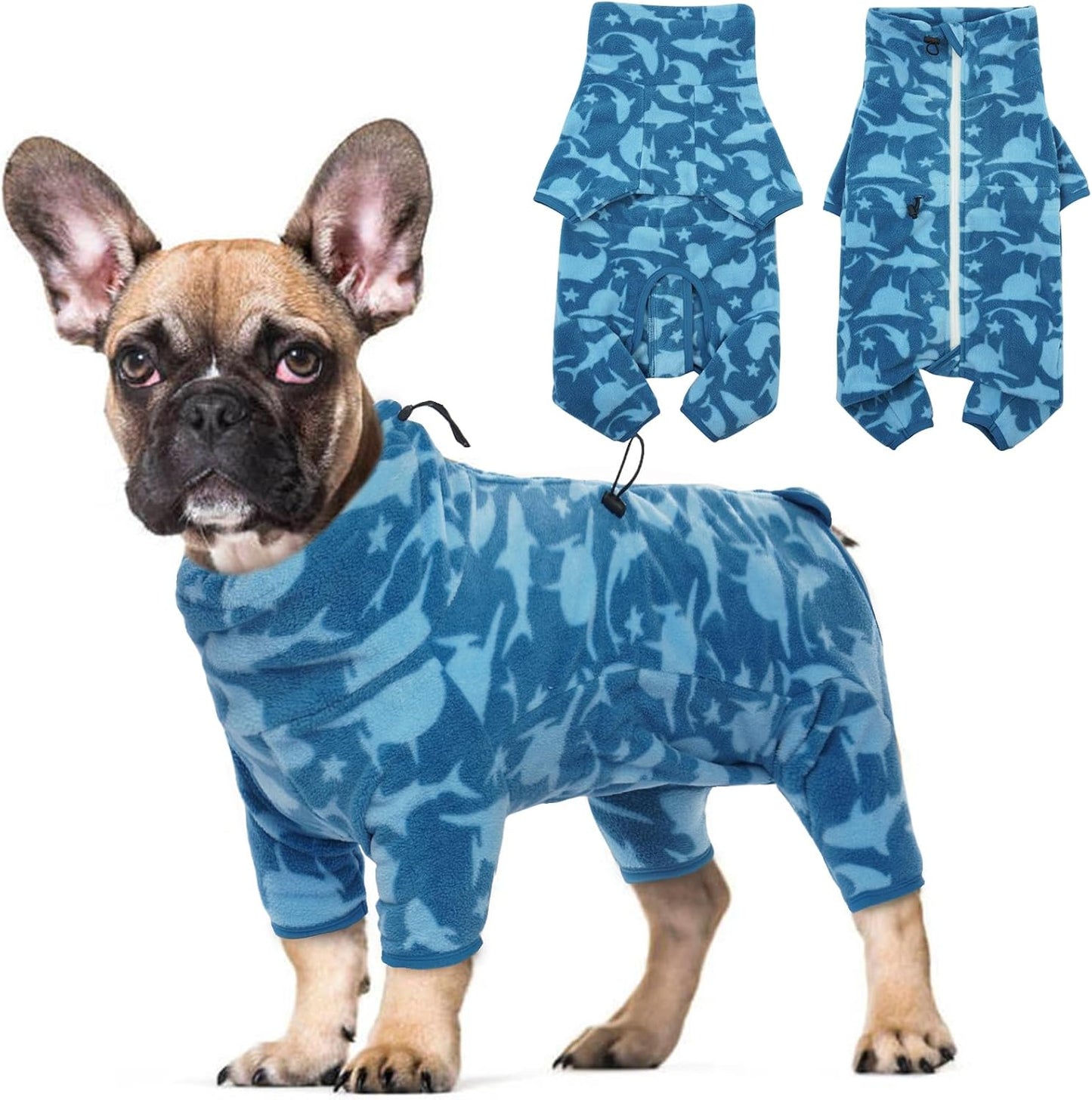 ROZKITCH Large Dog Fleece Pajamas, Pet Windproof Warm Cold Weather Jacket Vest with Luminous Zipper, Jumpsuit Apparel Outfit Clothes for Small Medium Large Dog Shark XL