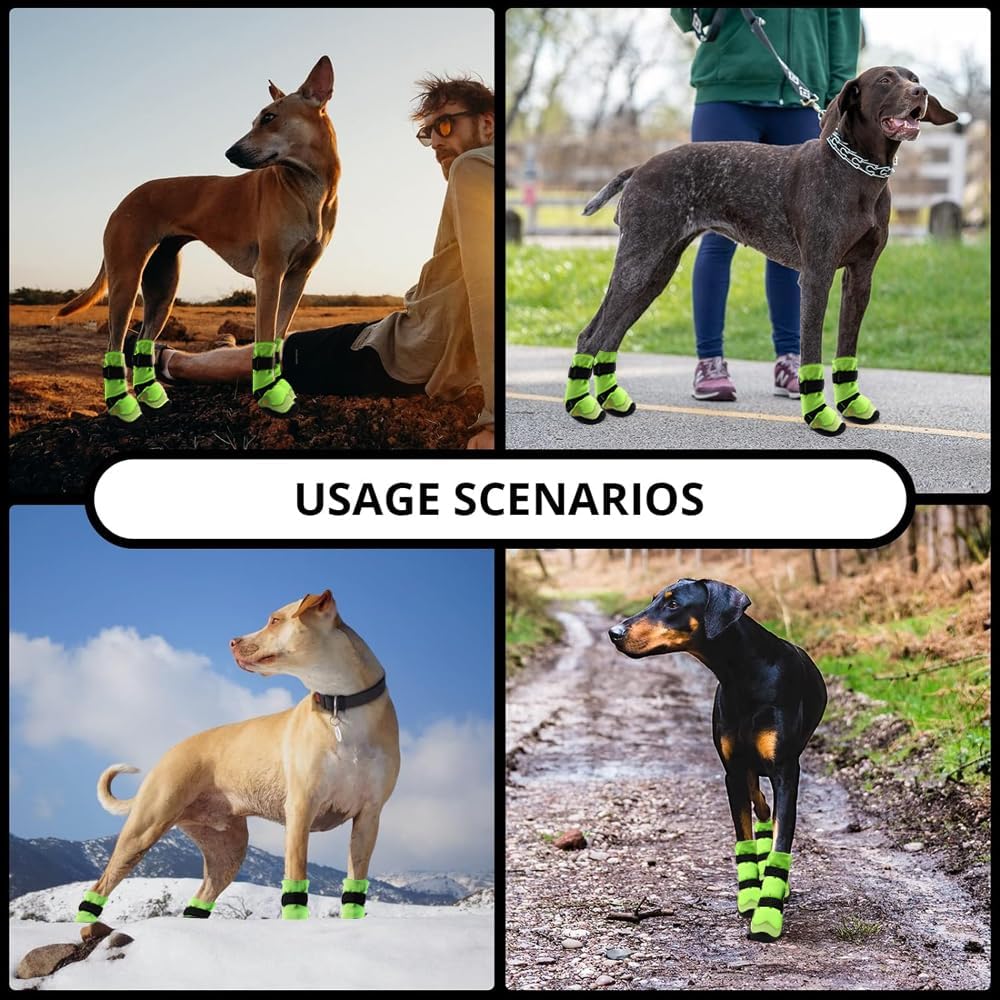 Dog Shoes for Hot Pavement Anti-Slip Dog Boots & Paw Protectors for Winter Snowy Day Summer Dog Snow Boots Waterproof Dog Shoes for Small to Large Dogs with Reflective Straps for Hiking 4Pcs