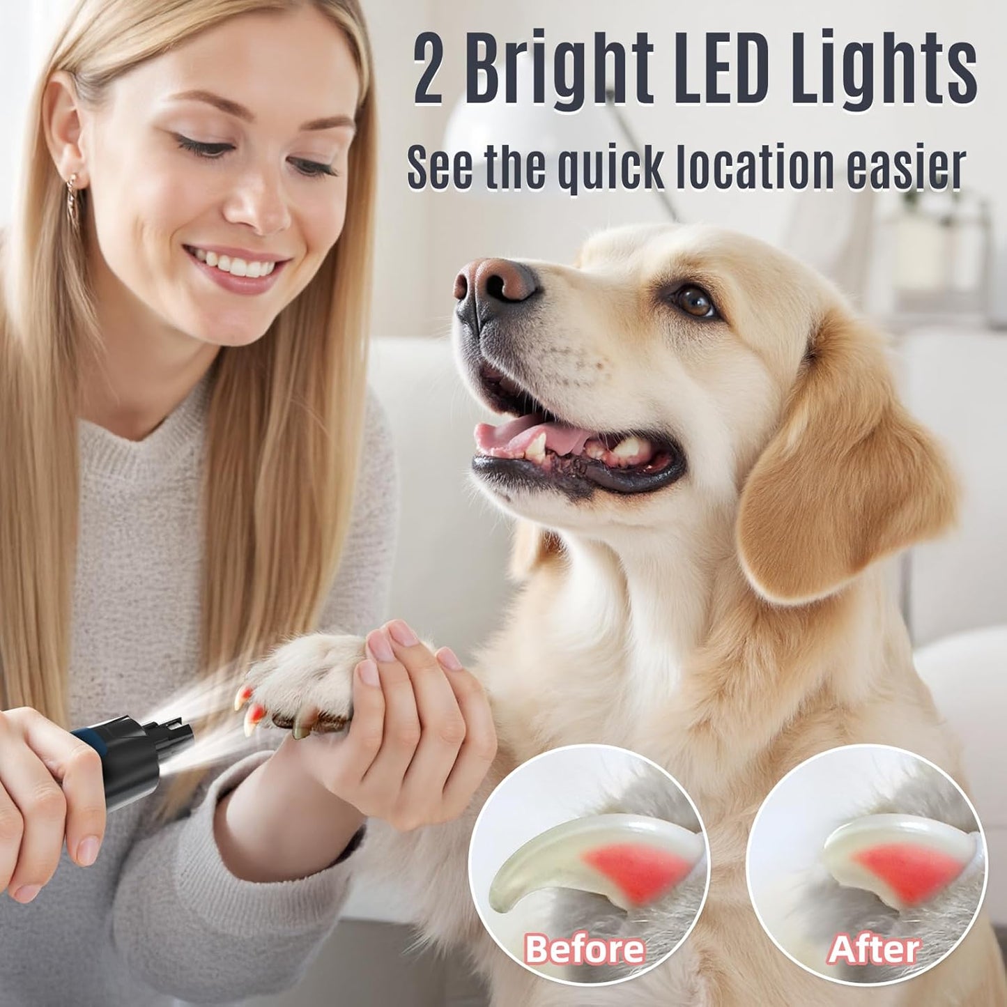 Casfuy New 6-Speed Dog Nail Grinder - 50% More Power Dog Nail Trimmers with 2 LED Lights Quiet 7h Running Time Electric Pet Nail Grinder File Toenail Grinder for Large Medium Small Dogs & Cats (DB)