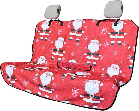 Back Seat Cover for Car Trucks Van SUV,Waterproof Rear Bench Towel Seat Covers for Dogs and Kids,Automotive Backseat Protector (Santa Claus)