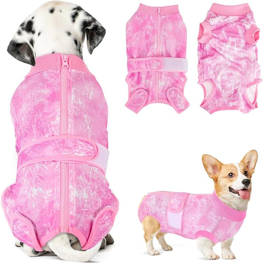 Lukovee Recovery Suit for Dogs, Zipper On Recovery Suit for Female Male Dog, Onesie Abdominal Wounds Cone E-Collar Alternative Prevent Licking Spay Recovery Suit
