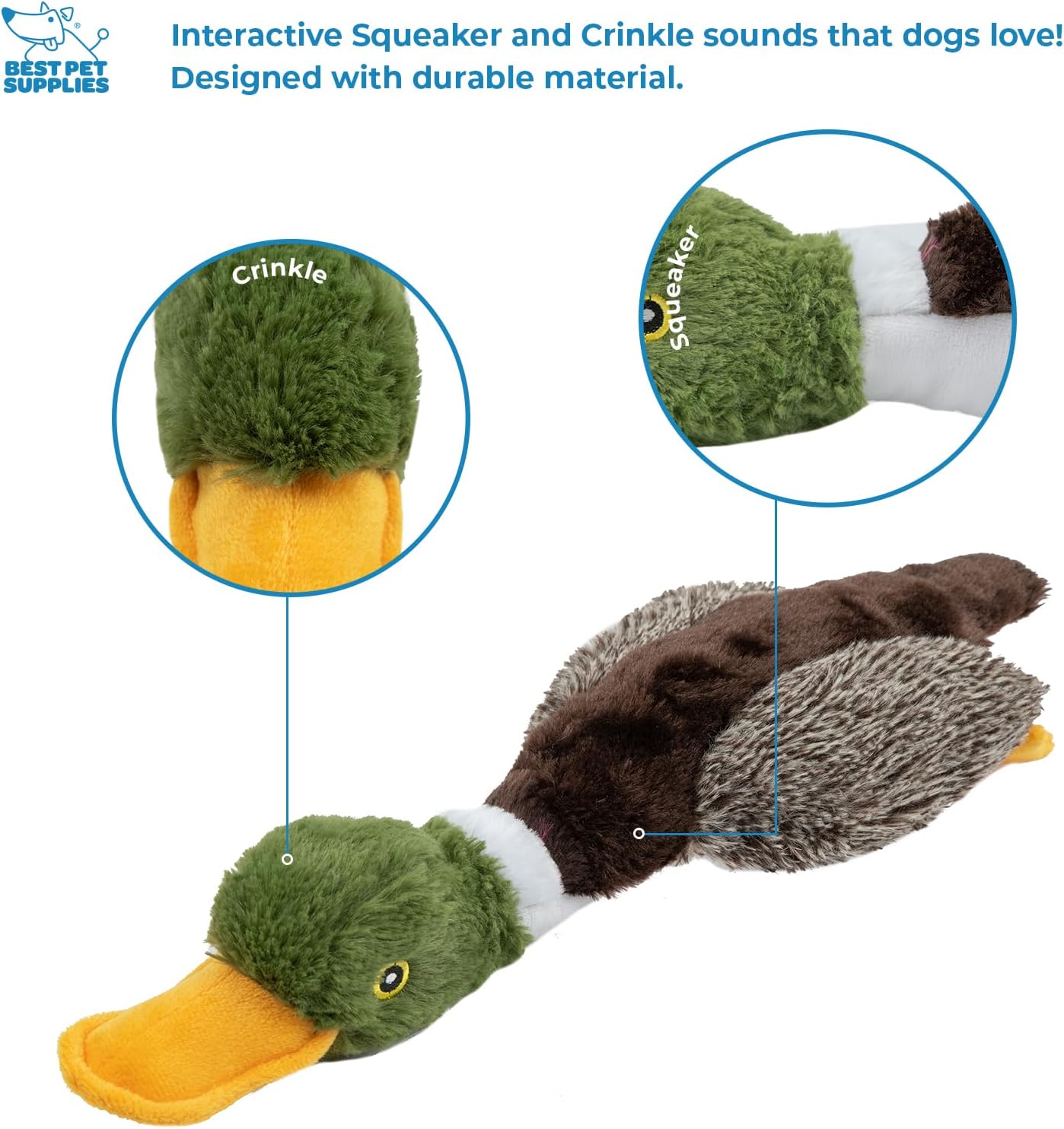 Best Pet Supplies Interactive Squeaky Dog Chew Toy, Ideal Dog Toys for Chewers, Small, Medium & Large Dogs, and Fetch Lovers - Mallard Duck (Brown), Small