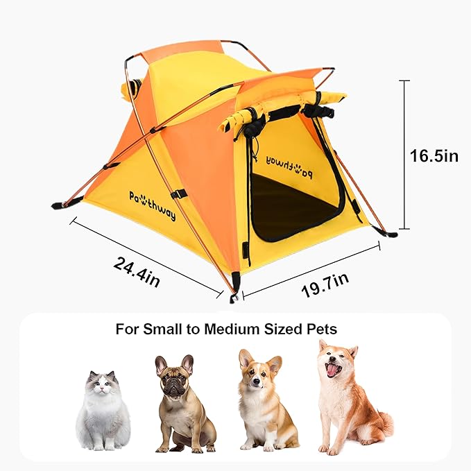 Dog Tent and Portable Playpen Outdoor Waterproof, with Aluminum Poles and Camping Mat, Pet Tent with Zippered Mesh Door, Dog House Outdoor, for Camping, Travel, Backyard, Patio (Yellow, Small)