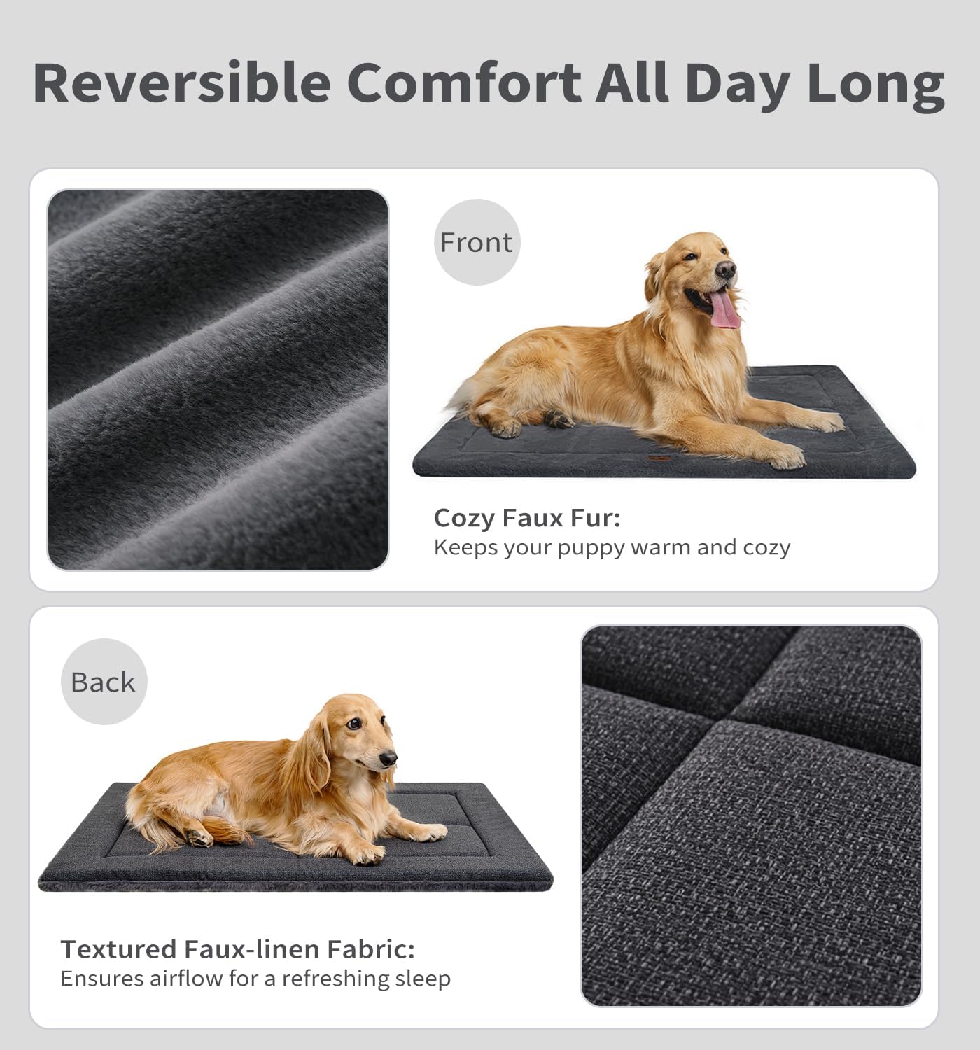 MADE 4 PETS Dog Crate Pad Bed for Medium Large Dogs, Washable & Reversible, Anti-Slip Kennel Mat for Cozy Sleeping, Soft Fluffy Dog Bed for Indoor & Outdoor Use, 35"x23", Dark Gray