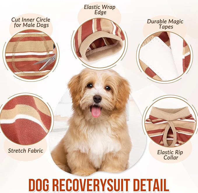 Lukovee Recovery Suit for Dogs, Onesie Surgery Recovery Suit for Female Male Dogs, Abdominal Wounds Cone E-Collar Alternative Prevent Licking Spay Recovery Suit (Brown Stripes,XL)