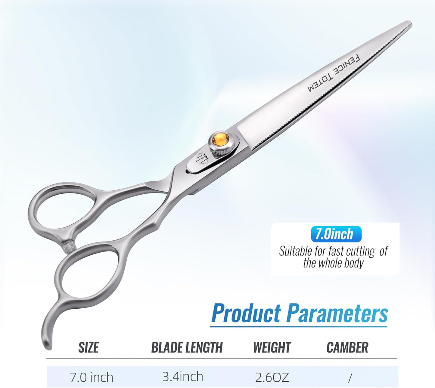 Fenice Professional Dog Grooming Scissors: 7 inch Straight Shears for Dogs Trimming Made Of Japanese 440C Stainless Steel Yellow Diamond