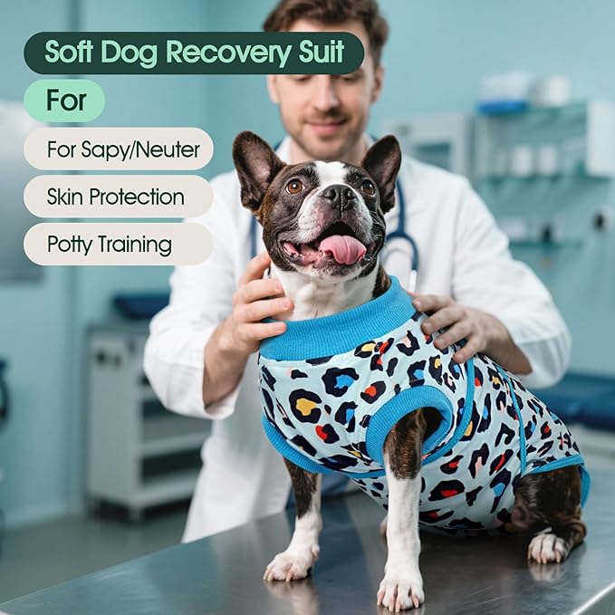 Kuoser Dog Recovery Suit for Dogs After Surgery,Professional Surgical Onesie for Female Male Dogs Spay Neuter,Soft Dog Surgery Suit Bodysuit for Abdominal Wounds Skin Disease,Blue Leopard L