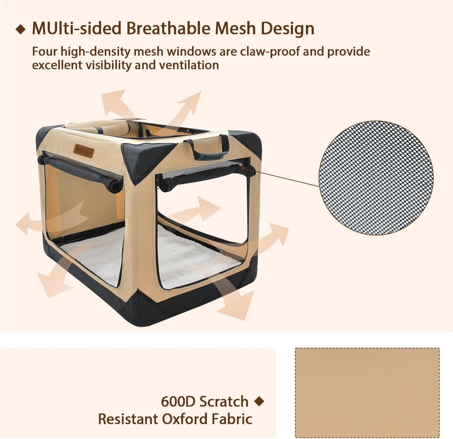 Soft Dog Crate for Medium Dogs, 4-Door Foldable Collapsible Dog Crate with Soft Sides, Indoor & Outdoor Travel Dog Kennel