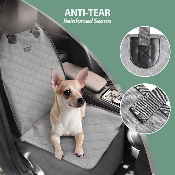 Dog Car Front Seat Cover with Side Flaps & Buckle Straps for Pet, 100% Waterproof 600D Oxford Single Seat Protector Heavy Duty Quilted Scratch Proof, Universal Size for SUV Truck, Grey