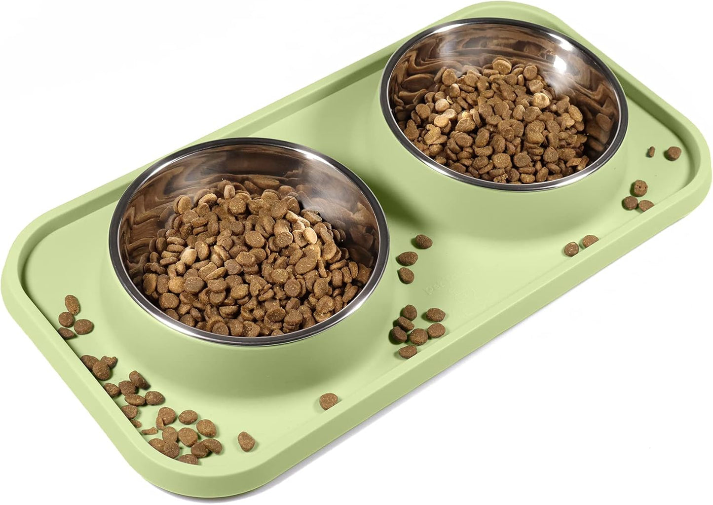 Cat Food Bowls, Cat Bowls Non-Skid and Non-Spill Silicone Pads with PP Stand, Removable Stainless Steel Food and Water Dishes for Cats, Small Size Dogs