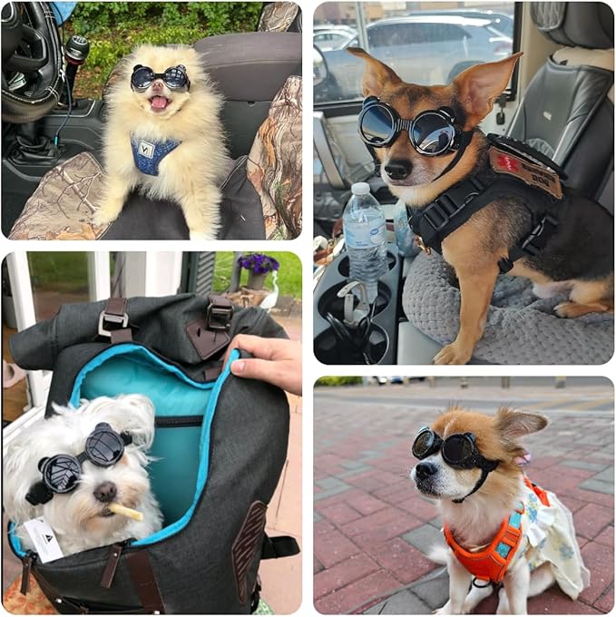 Dog Goggles for Small Breed UV/Wind/Dust Protection Puppy Sunglasses with Adjustable Strap - Black