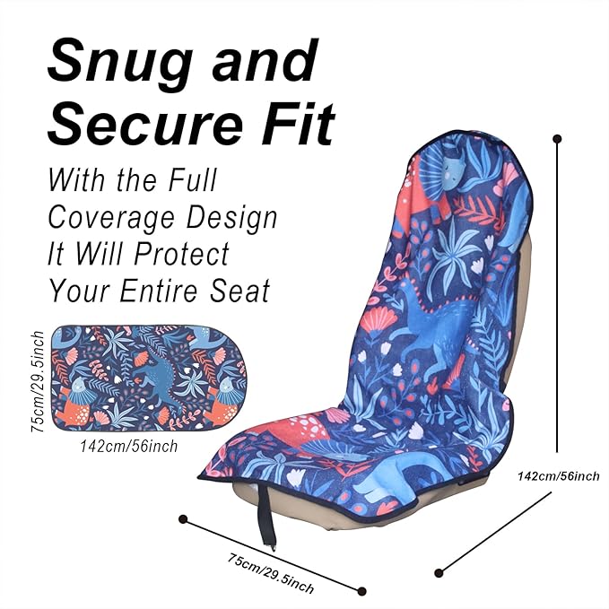 Car Seat Cover Protector Front Seats,for Gym Workout,Running,Swimming,Beach and Hiking,Waterproof Sweat Towel Bucket Seat Covers for Cars SUV Trucks (Dinosaur, 2Pcs)