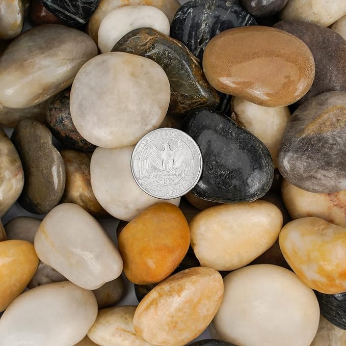 Mr. Fireglass Natural Polished Pebbles, 1 Inch Decorative Mixed Color Stones Aquarium Gravel River Rocks for Vase, Succulents, Landscaping and Home Decor (5-lb Bag)