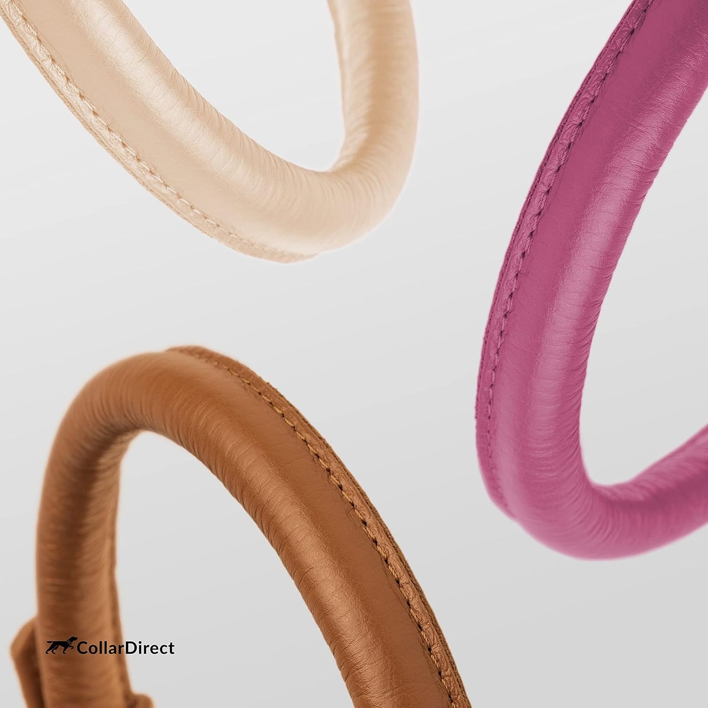 CollarDirect Rolled Leather Dog Collar, Soft Padded Round Puppy Collar, Handmade Genuine Leather Collar Dog Small Large Cat Collars 13 Colors (11-14 Inch, Pink Textured)